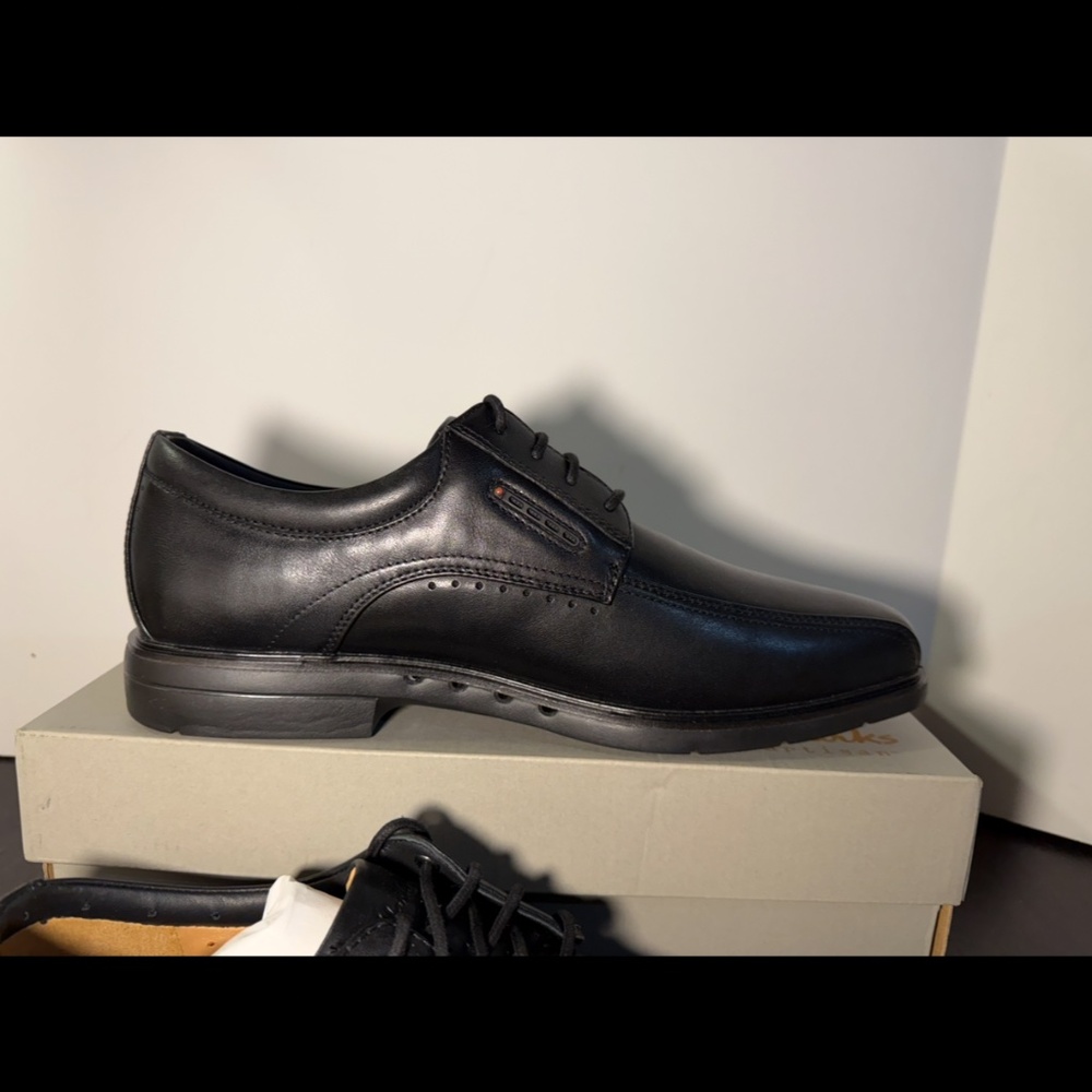 Clarks Un Kendric Way Leather Dress Shoes Black Mens 10.5W (Wide) - Picture 3 of 16